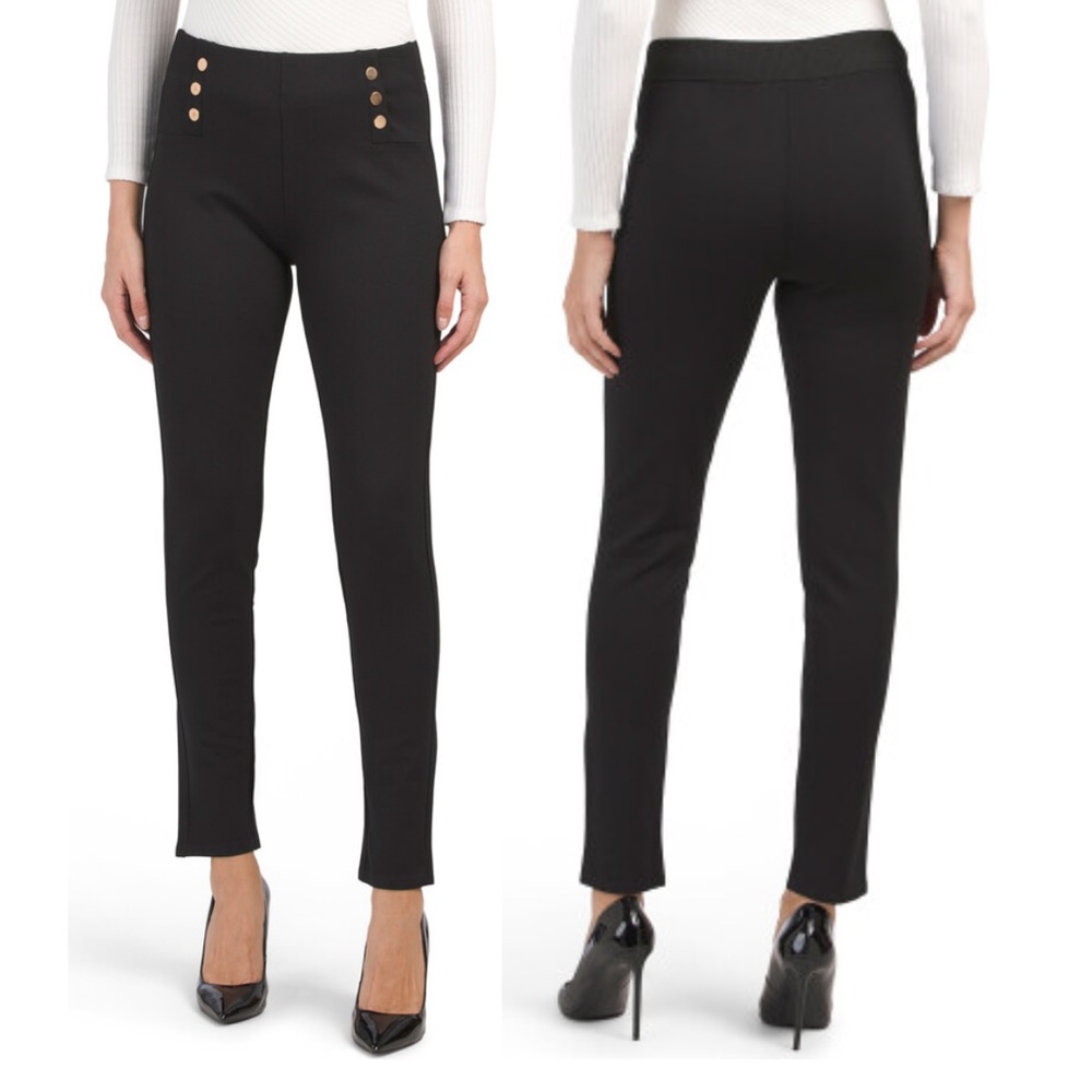 Kay Unger High Rise Slimming Triple Button “Sailor” Ponte Pant Leggings NEW
